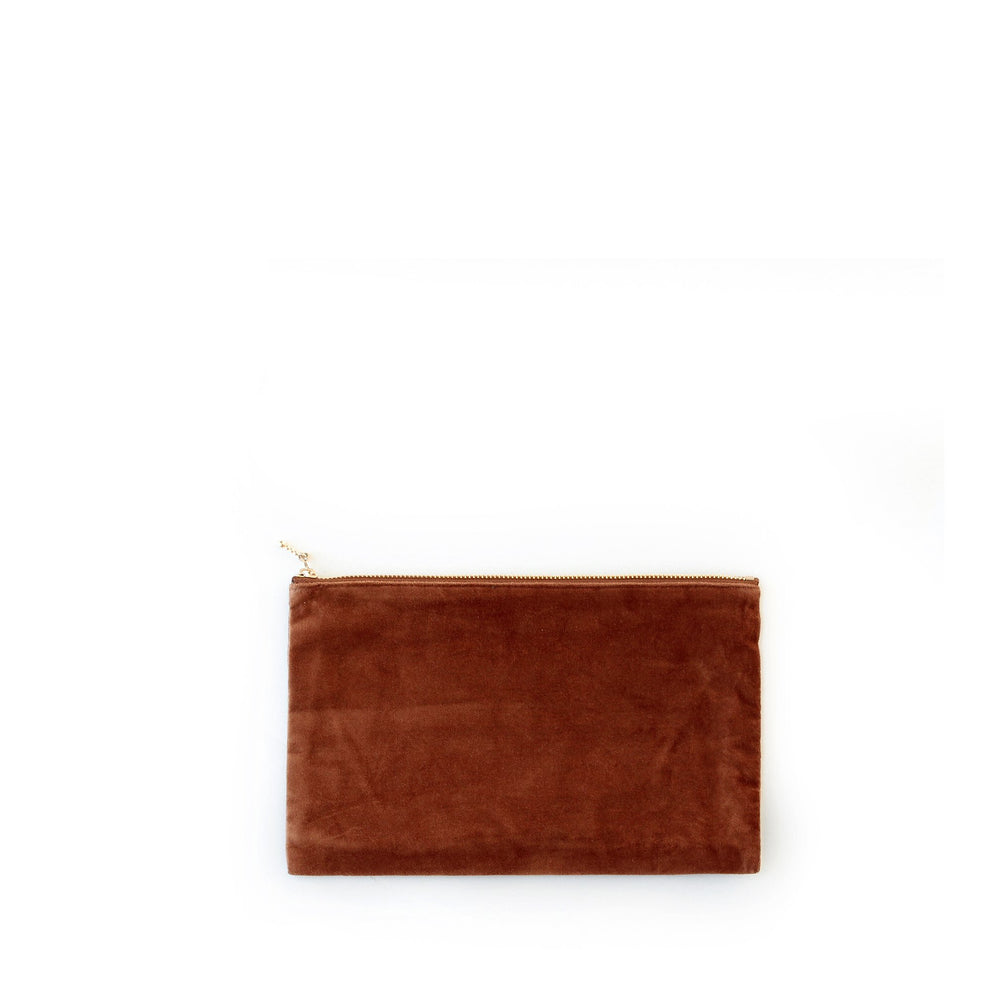 clutch i velour, caramel